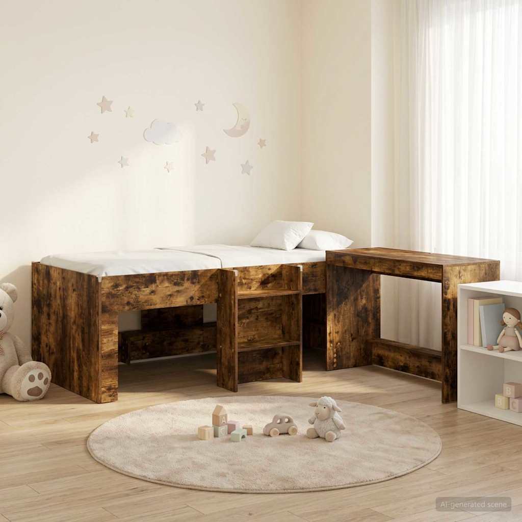 Struttura del Letto con Scrivania 2 pz Rovere Fumo | homemem39