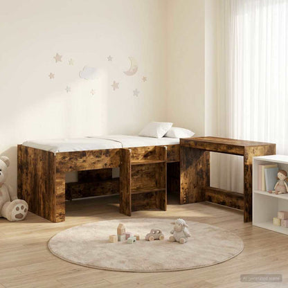 Struttura del Letto con Scrivania 2 pz Rovere Fumo | homemem39