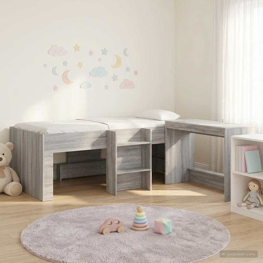 Struttura del Letto con Scrivania 2 pz Sonoma grigio | homemem39
