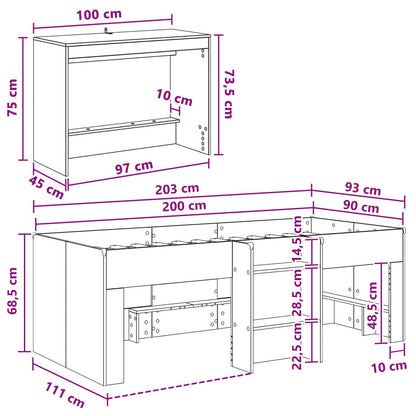 Struttura del Letto con Scrivania 2 pz Legno antico | homemem39