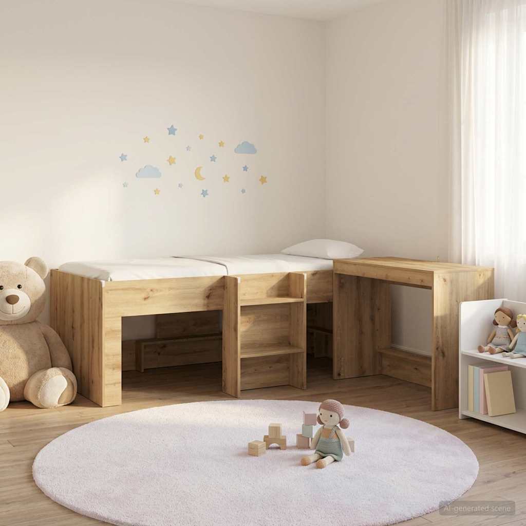 Struttura del Letto con Scrivania 2 pz Rovere Artigianale | homemem39