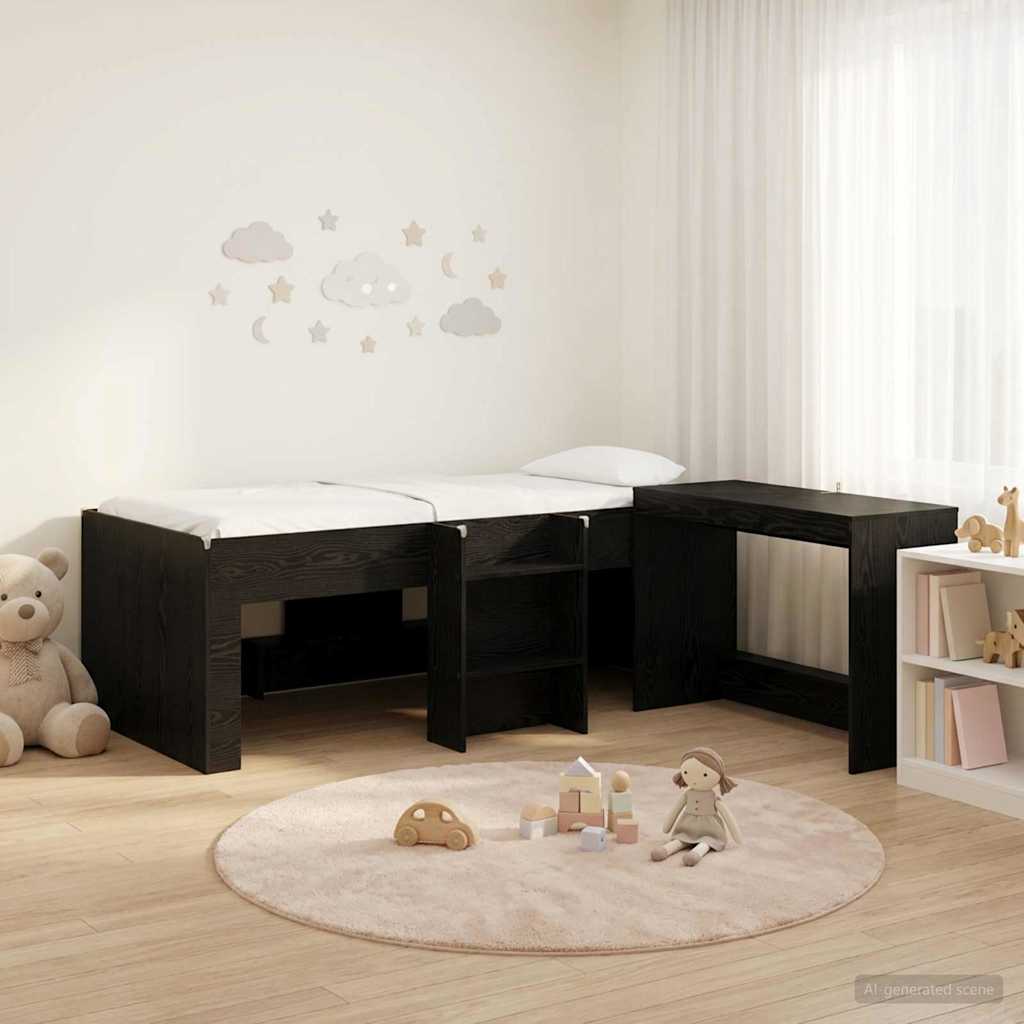 Letto alto per bambini con scrivania 2 pz Rovere Nero | homemem39