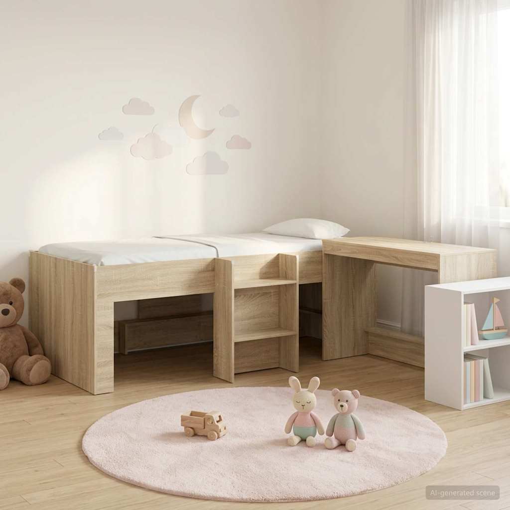 Letto alto per bambini con scrivania 2 pz Rovere Sonoma | homemem39