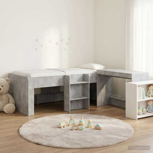 Letto alto per bambini con scrivania 2 pz Grigio Cemento