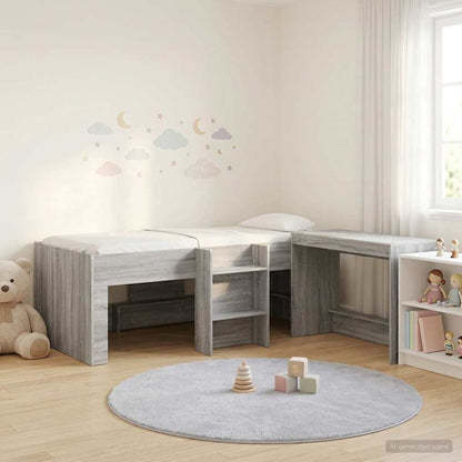 Letto alto per bambini con scrivania 2 pz Sonoma grigio