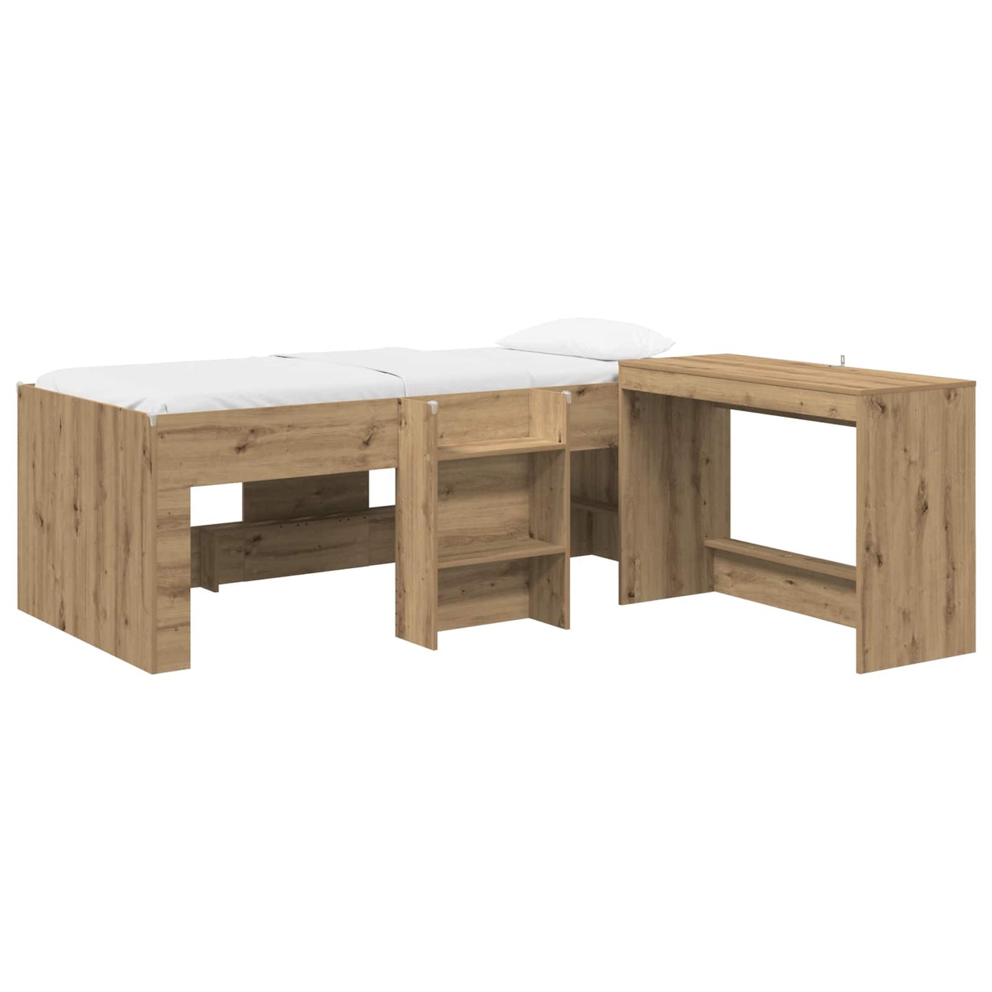 Letto alto per bambini con scrivania 2 pz Rovere Artigianale