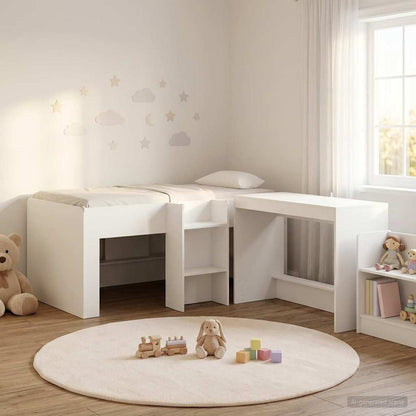 Letto alto per bambini con scrivania 2 pz Bianco