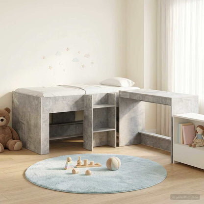 Letto alto per bambini con scrivania 2 pz Grigio Cemento | homemem39