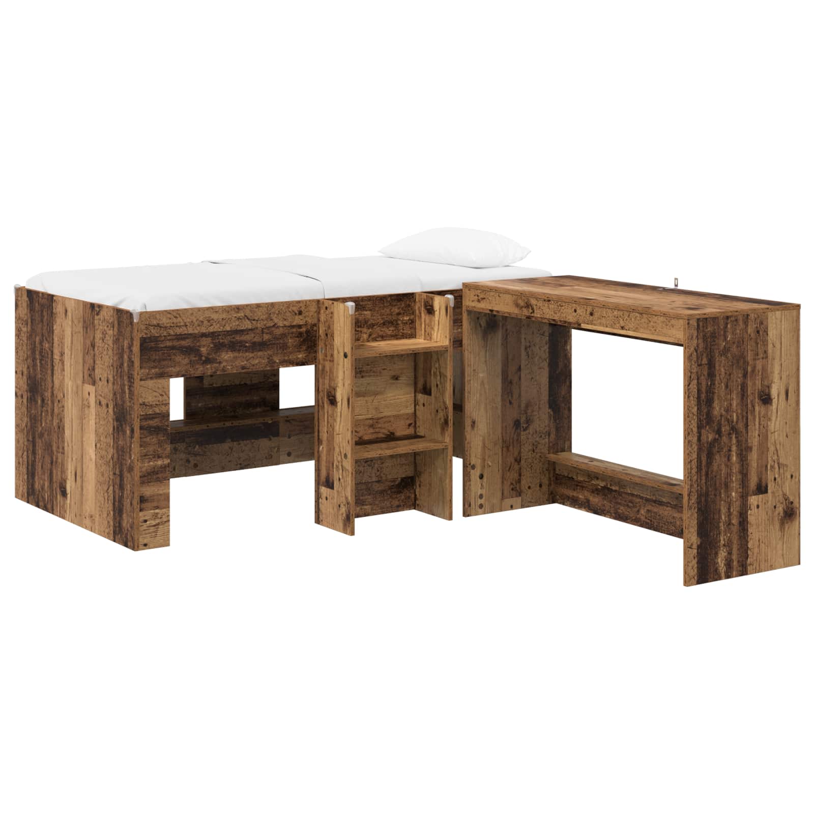 Letto alto per bambini con scrivania 2 pz Legno antico | homemem39
