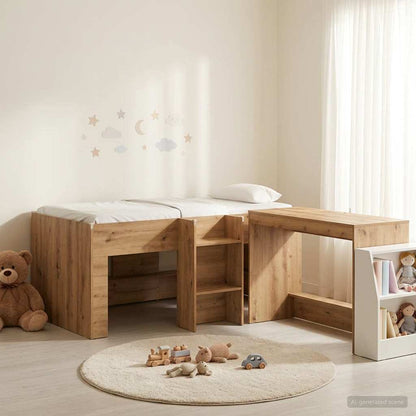 Letto alto per bambini con scrivania 2 pz Rovere Artigianale | homemem39