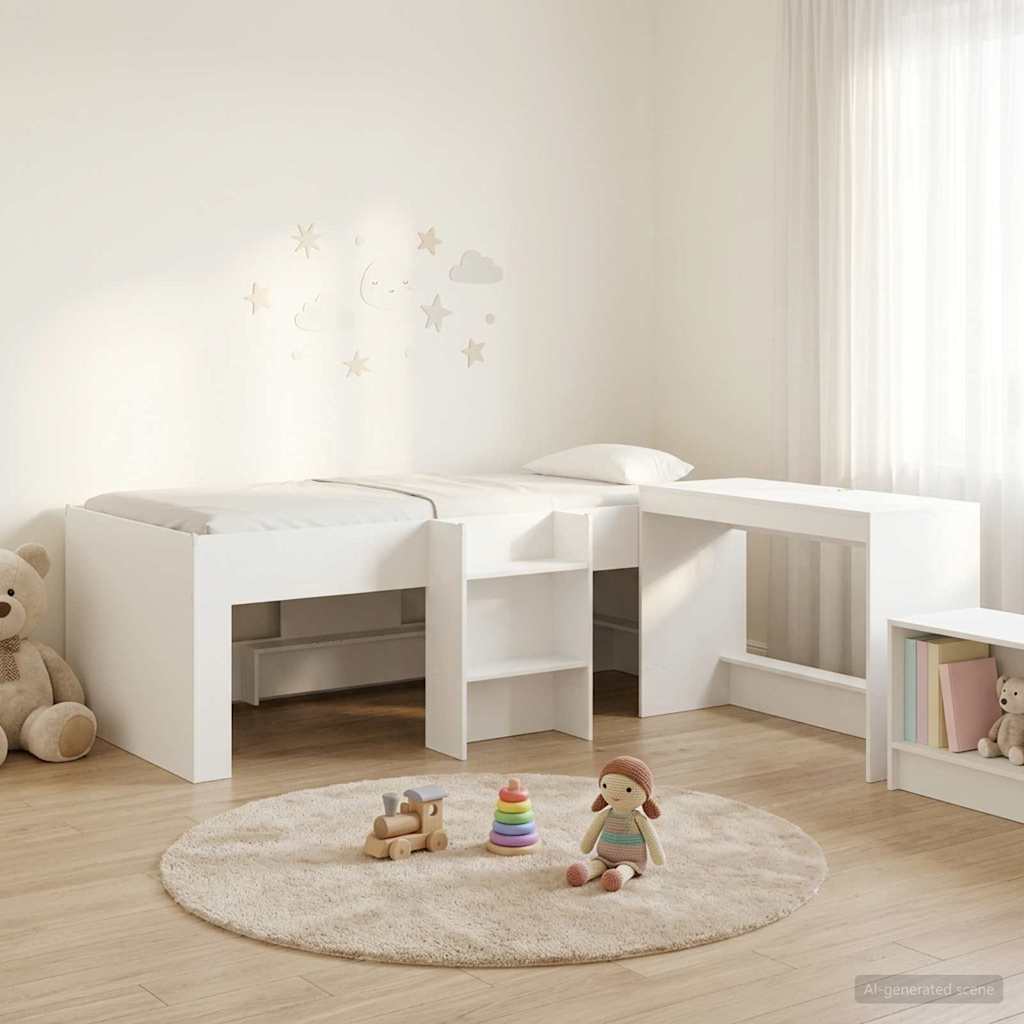 Letto alto per bambini con scrivania 2 pz Bianco