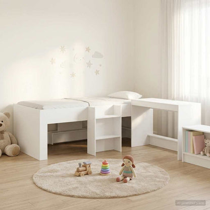 Letto alto per bambini con scrivania 2 pz Bianco