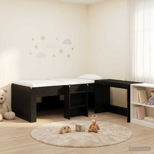 Letto alto per bambini con scrivania Rovere Nero 90 x 190 cm | homemem39