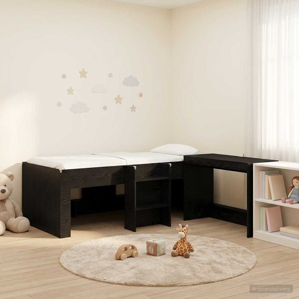 Letto alto per bambini con scrivania Rovere Nero 90 x 190 cm