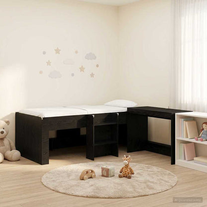 Letto alto per bambini con scrivania Rovere Nero 90 x 190 cm