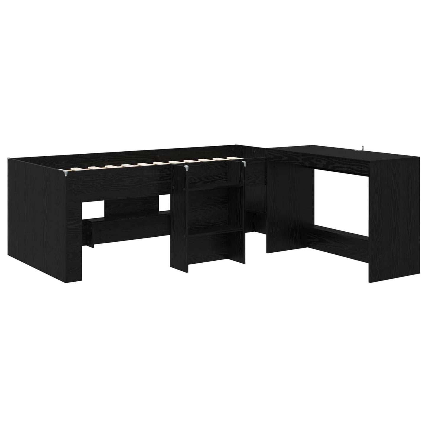 Letto alto per bambini con scrivania Rovere Nero 90 x 190 cm