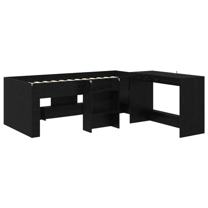 Letto alto per bambini con scrivania Rovere Nero 90 x 190 cm