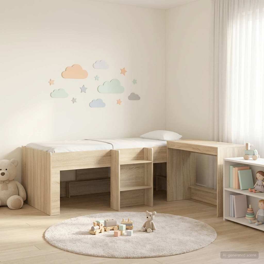 Letto alto per bambini con scrivania 2 pz Rovere Sonoma