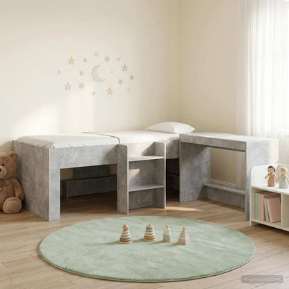 Letto alto per bambini con scrivania 2 pz Grigio Cemento