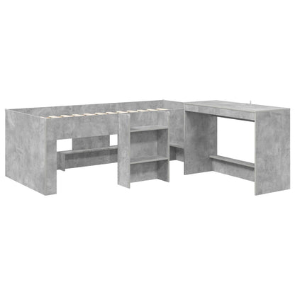 Letto alto per bambini con scrivania 2 pz Grigio Cemento
