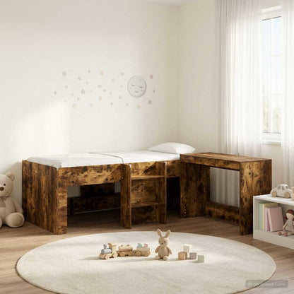 Letto alto per bambini con scrivania 2 pz Rovere Fumo