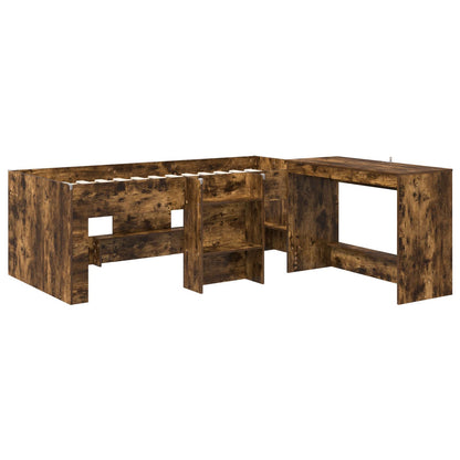 Letto alto per bambini con scrivania 2 pz Rovere Fumo