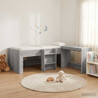 Letto alto per bambini con scrivania 2 pz Sonoma grigio | homemem39