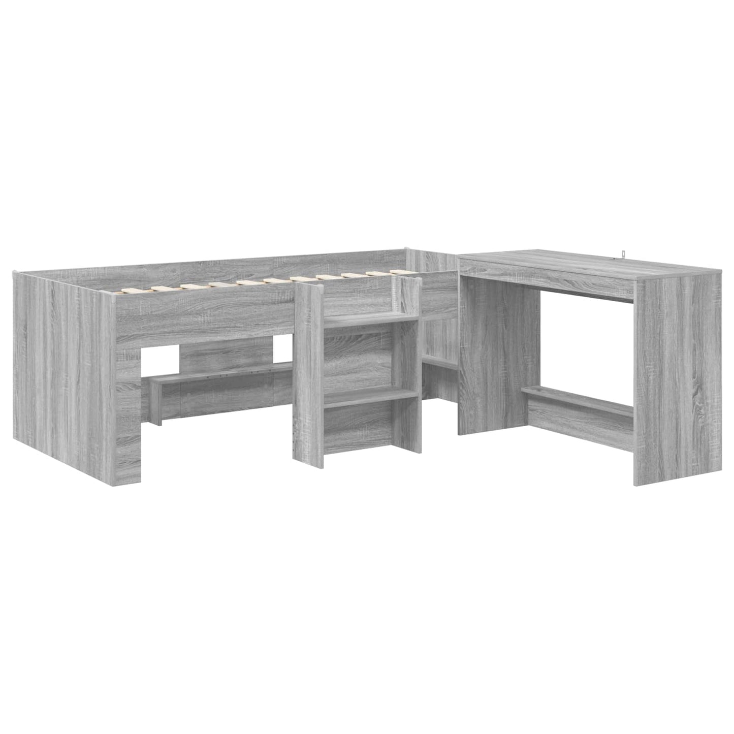 Letto alto per bambini con scrivania 2 pz Sonoma grigio