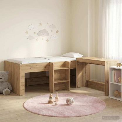 Letto alto per bambini con scrivania 2 pz Rovere Artigianale | homemem39