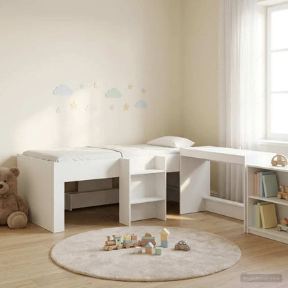 Letto alto per bambini con scrivania 2 pz Bianco | homemem39