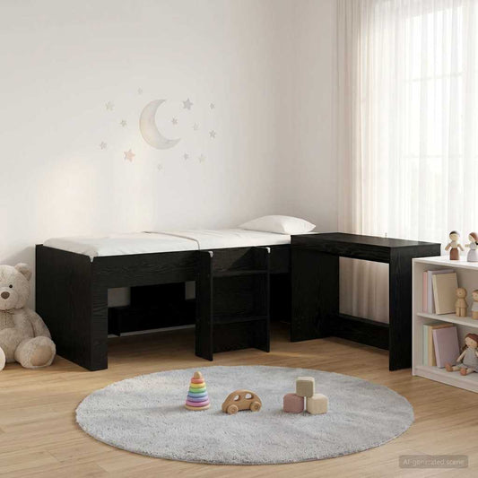 Letto alto per bambini con scrivania 2 pz Rovere Nero | homemem39