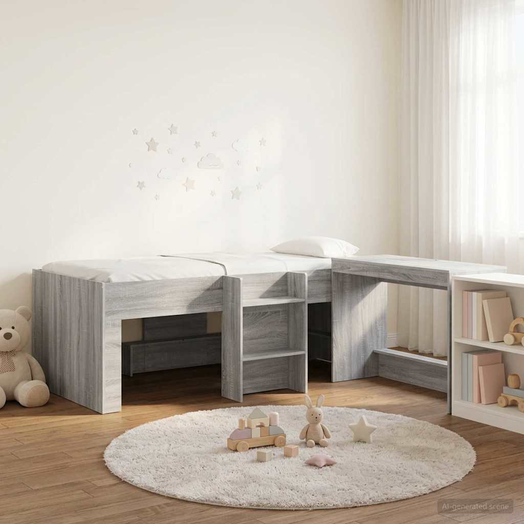 Letto alto per bambini con scrivania 2 pz Sonoma grigio | homemem39
