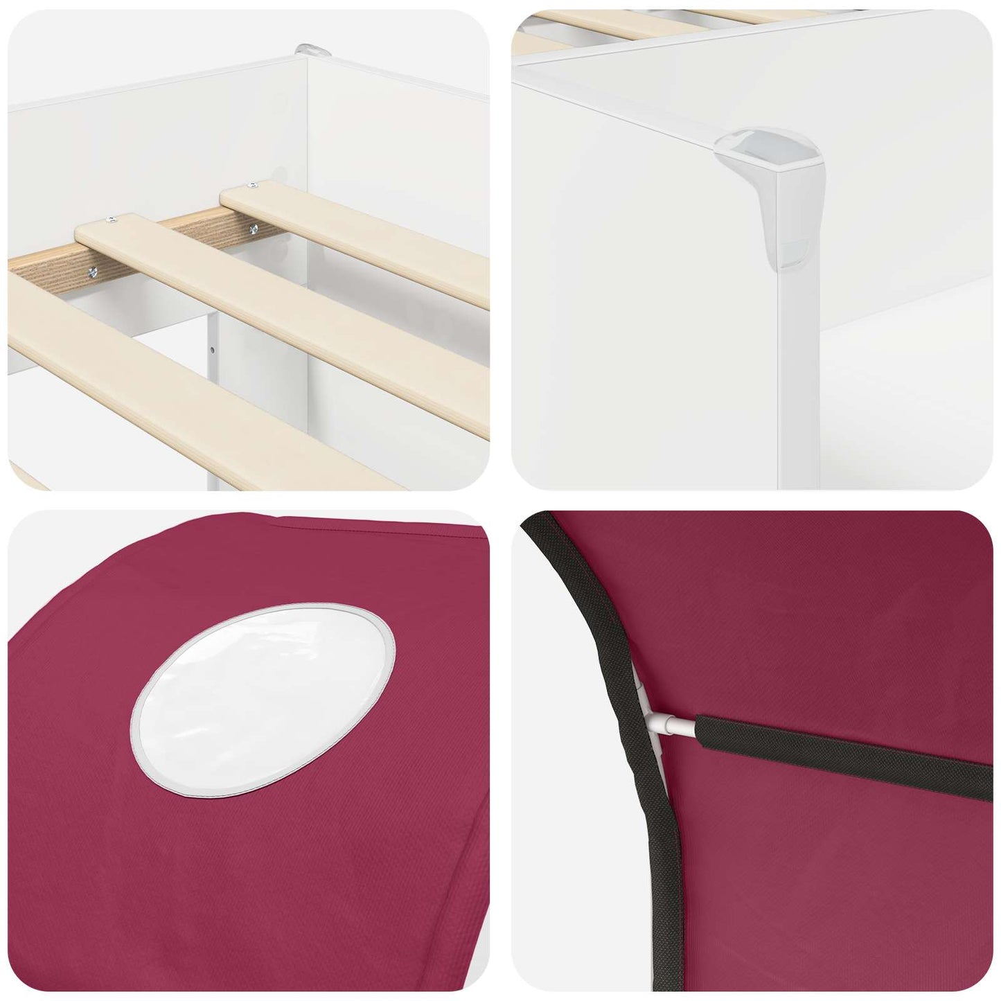 Letto con Tunnel 4 pcs Bianco e Rosso Legno ingegnerizzato | homemem39