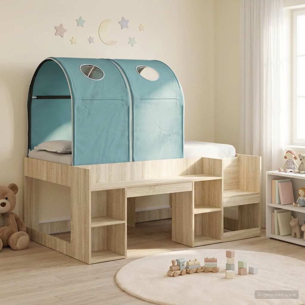 Letto con Tunnel con lo scaffale 3 pz Rovere Sonoma e Azzurro | homemem39