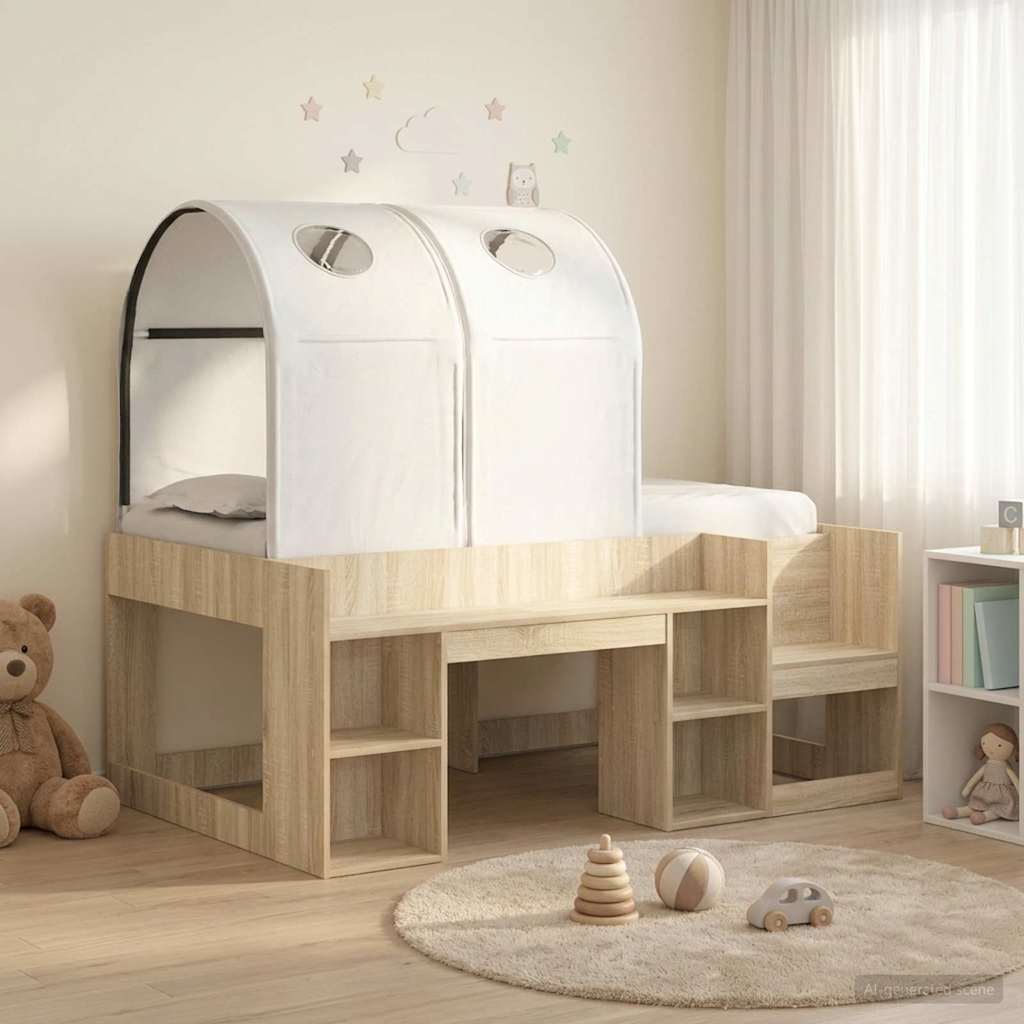 Letto con Tunnel con lo scaffale 3 pz Rovere Sonoma e Bianco | homemem39