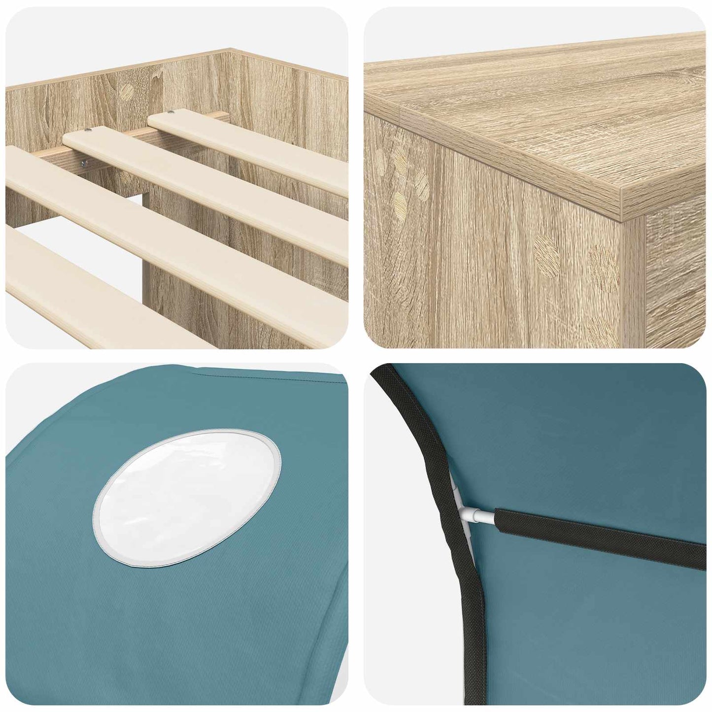 Letto con Tunnel 3 pz Rovere Artigianale e Blu Chiaro | homemem39