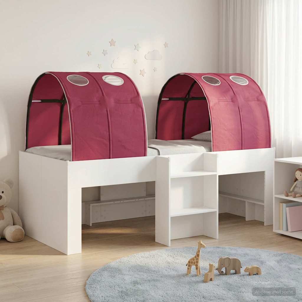 Letto con Tunnel 3 pz Bianco e Rosso Legno ingegnerizzato | homemem39