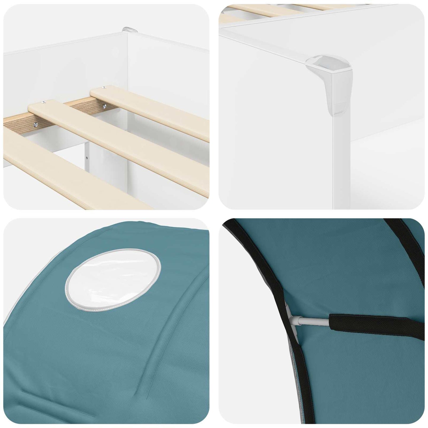 Letto Alto per Bambini con Tunnel 3 pz Bianco e azzurro | homemem39