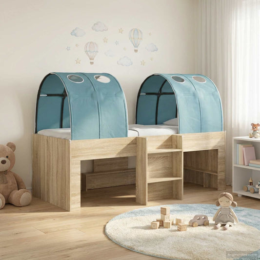 Letto Alto per Bambini con Tunnel 3 pz Rovere Sonoma e Azzurro | homemem39