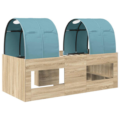 Letto Alto per Bambini con Tunnel 3 pz Rovere Sonoma e Azzurro | homemem39