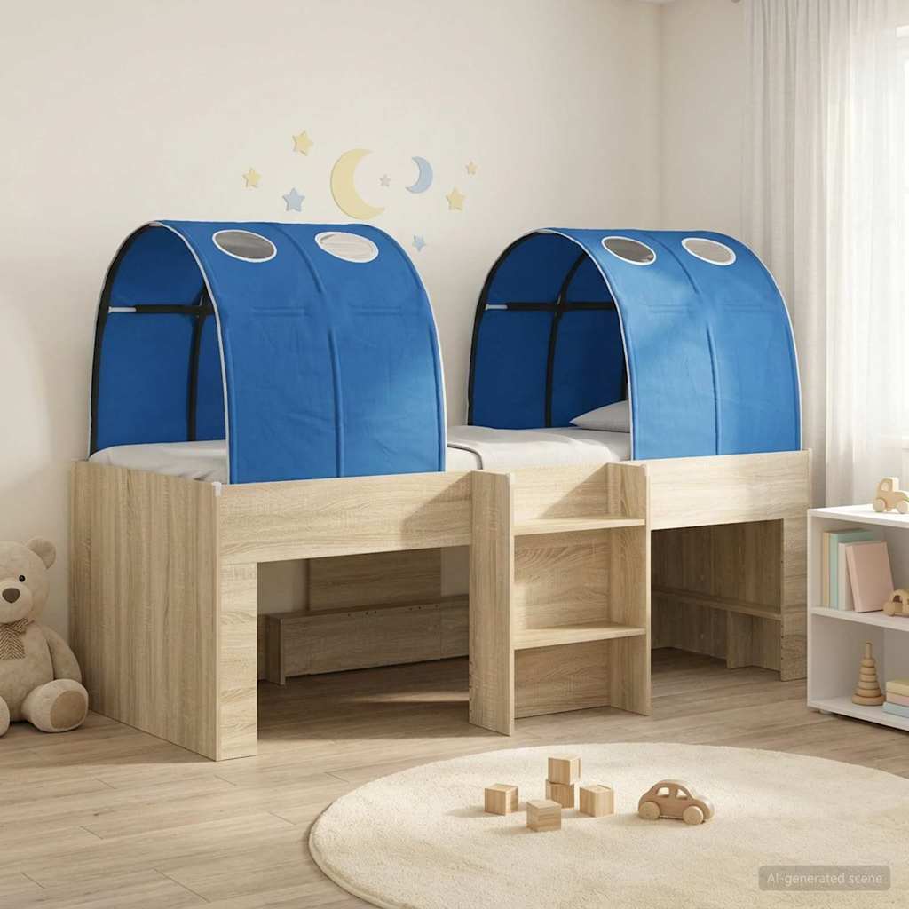 Letto Alto per Bambini con Tunnel 3 pz Rovere Sonoma e Blu | homemem39