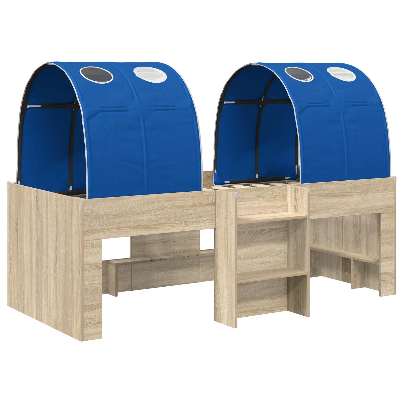 Letto Alto per Bambini con Tunnel 3 pz Rovere Sonoma e Blu | homemem39