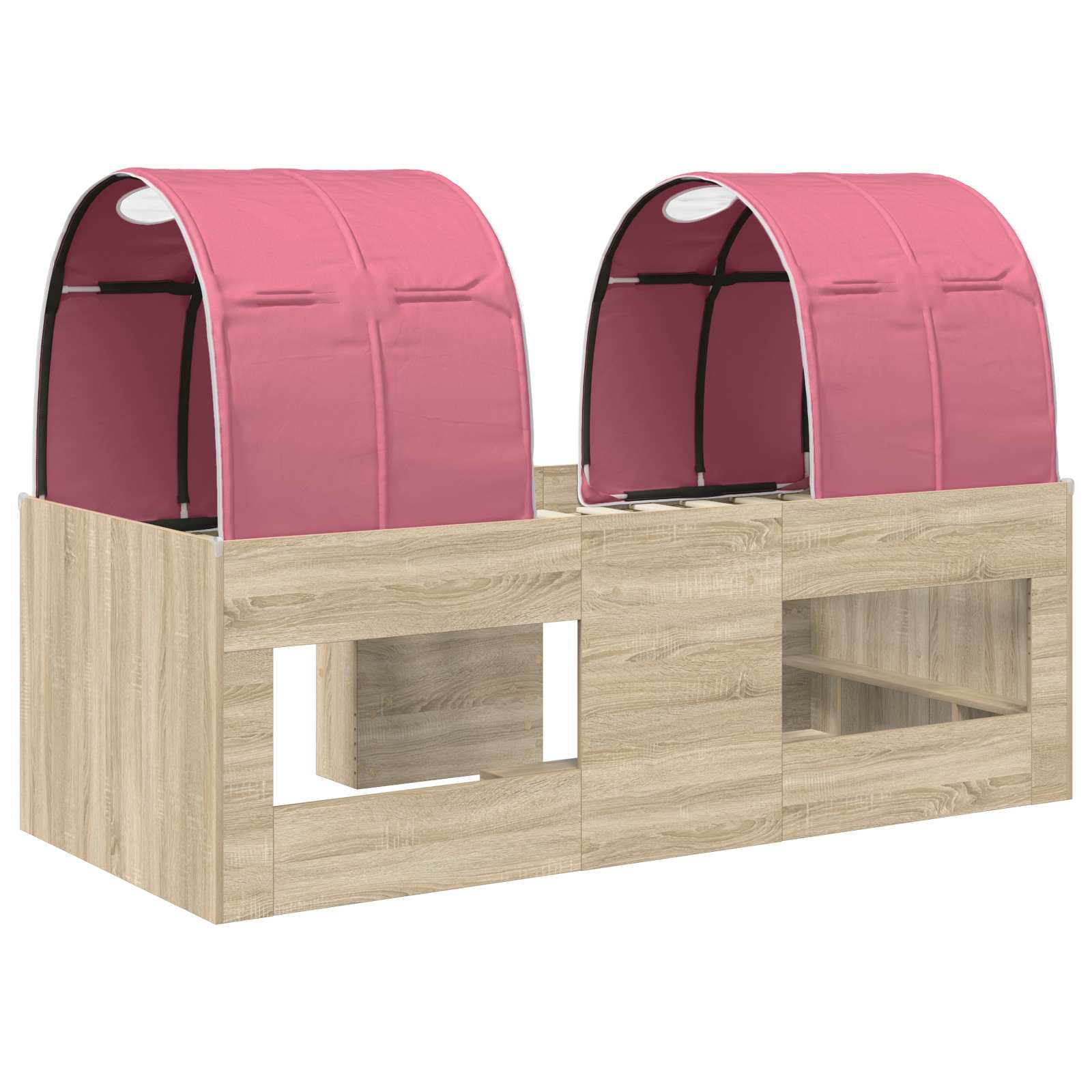 Letto Alto per Bambini con Tunnel Rovere Sonoma e Rosa | homemem39