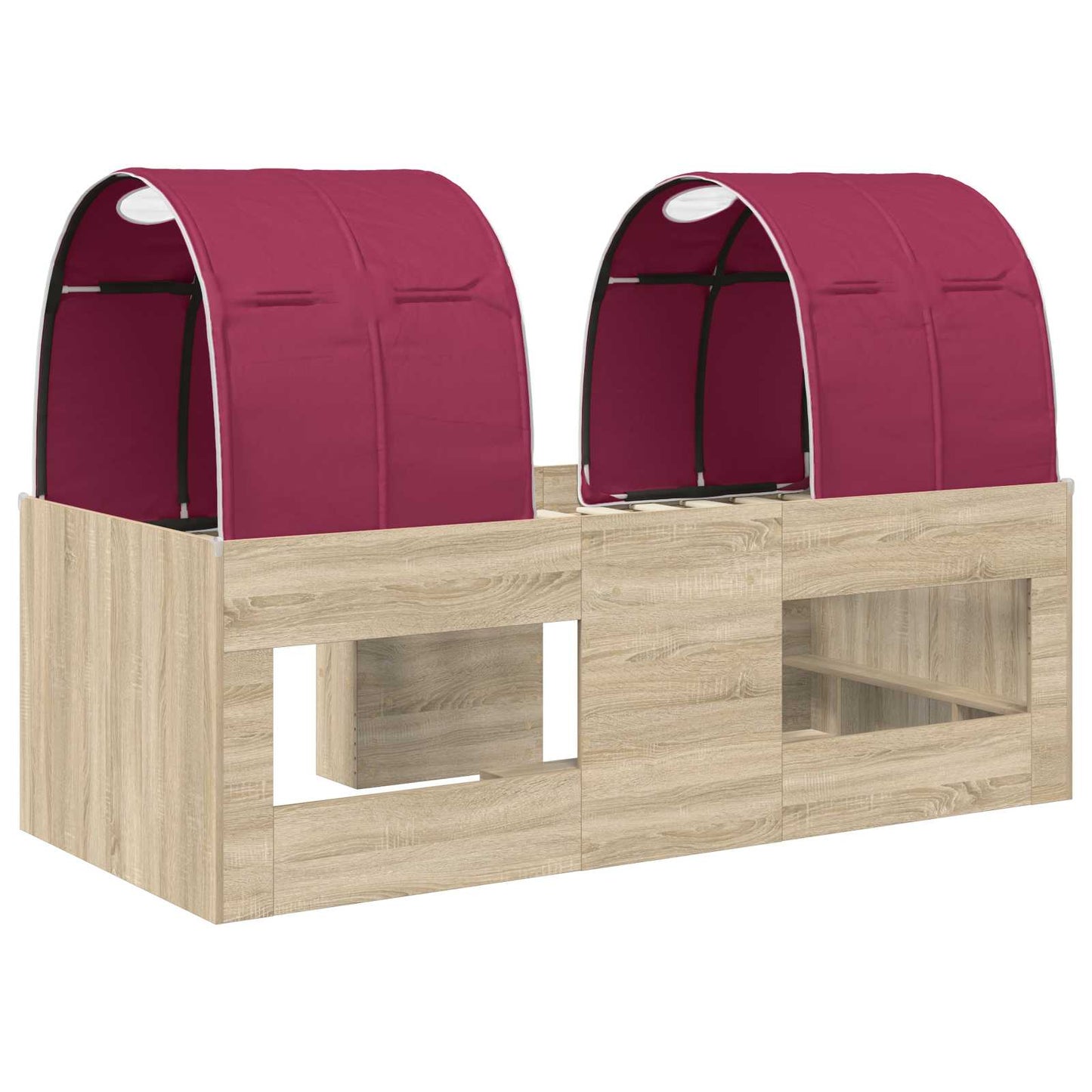 Letto Alto per Bambini con Tunnel 3 pz Rovere Sonoma e Rosso | homemem39