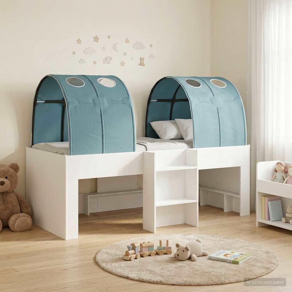 Letto con Tunnel 3 pz Bianco e azzurro Legno ingegnerizzato | homemem39