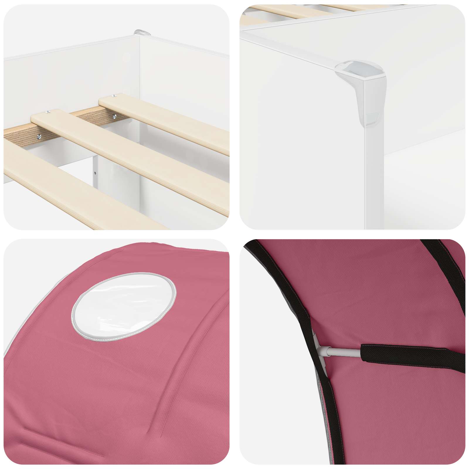 Letto con Tunnel 3 pz Bianco e Rosa Legno ingegnerizzato | homemem39
