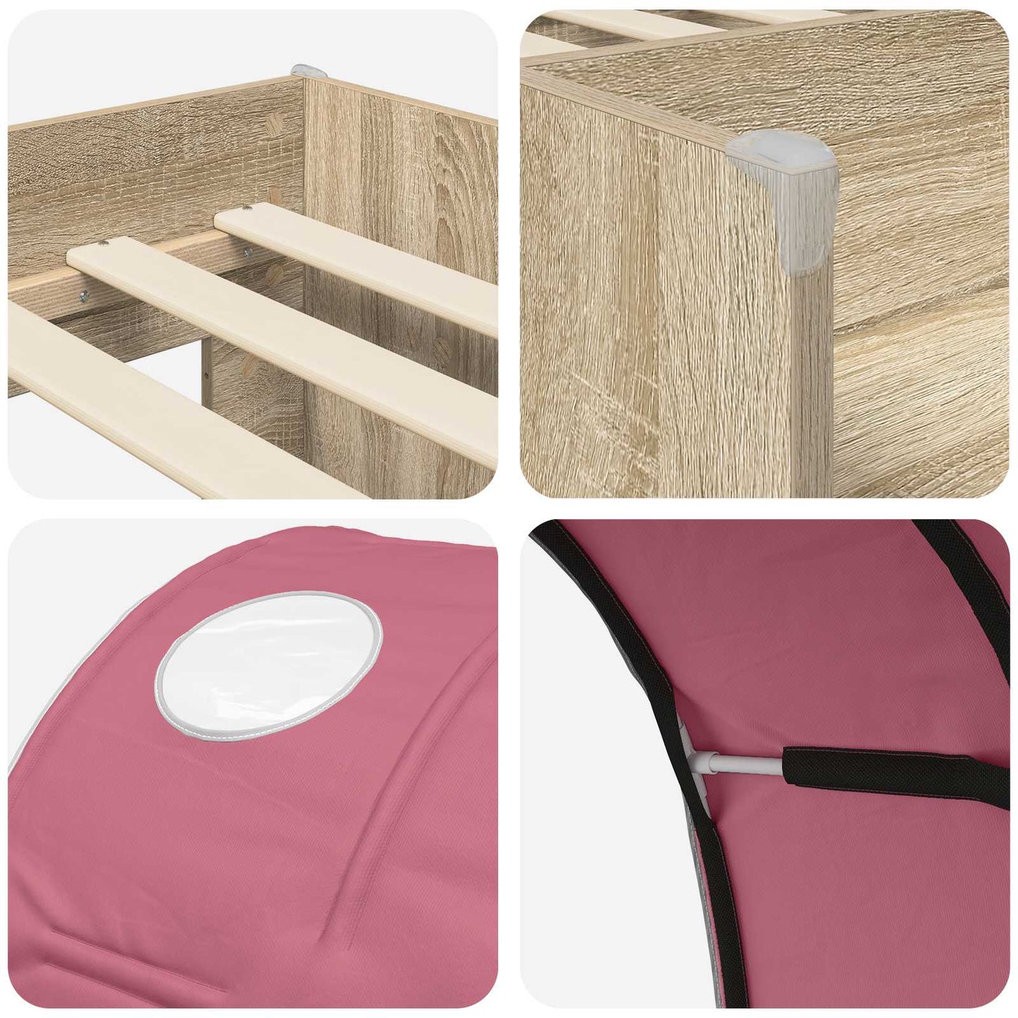 Letto con Tunnel 3 pz Rovere Sonoma e Rosa Legno ingegnerizzato