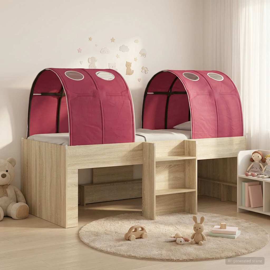 Letto con Tunnel 3 pz Rovere Sonoma e Rosso | homemem39