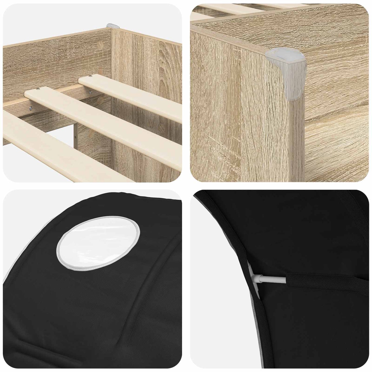 Letto con Tunnel 3 pz Sonoma e Nero Legno ingegnerizzato
