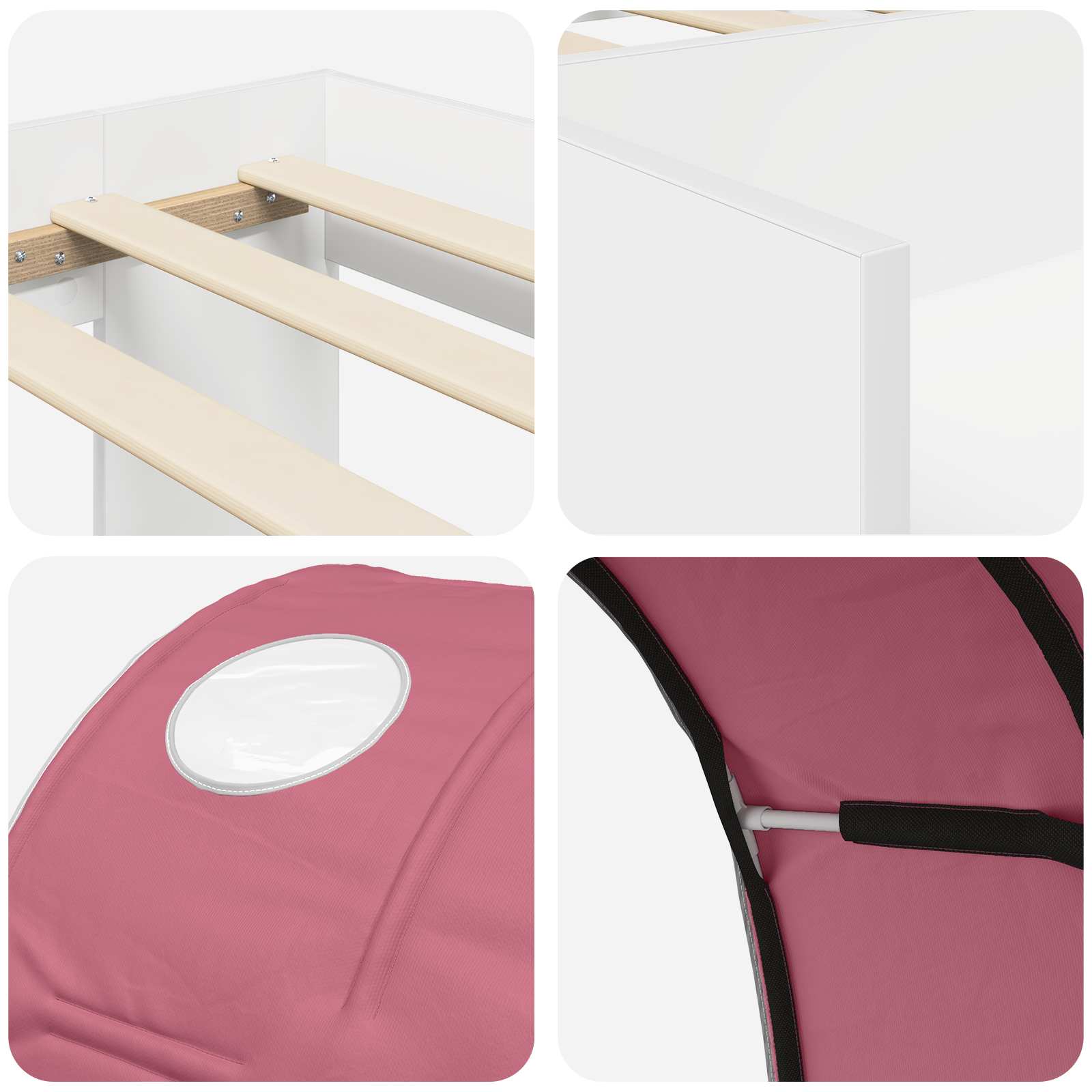 Letto con Tunnel 3 pz Bianco e Rosa Legno ingegnerizzato | homemem39